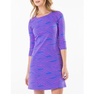 Mahi Gold Bimini Geometric Blue & Pink Striped Boatneck Shift Dress Size Large